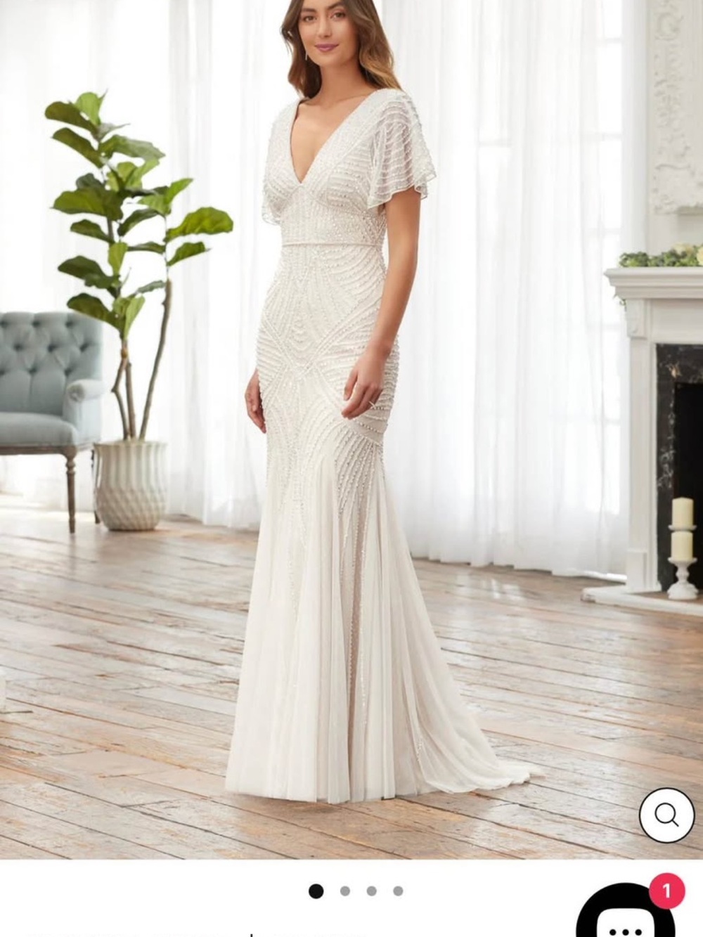 Elegant Ivory Beaded V-Neck Wedding Dress with Flutter Sleeves